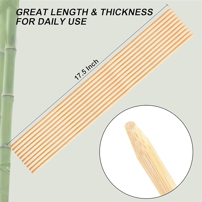 Natural Bamboo Smores Sticks 17.5", 40 PCS Marshmallow Roasting Skewers, Extra Long 5MM Thick Heavy Duty Wooden S'more Sticks for Grilling, Camping Fire, Caramel Candy Apple, Hot Dog