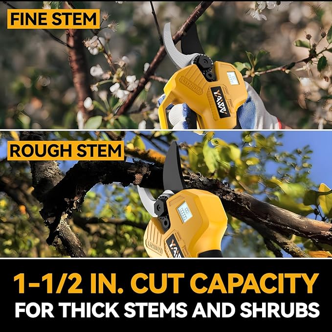 Brushless Electric Pruning Shears for DeWalt 20V Battery, Portable Cordless Pruning Shears with LCD Display&SK5 Blades, Adjustable Cutting Diameter 0.8-1.2 Inch for Gardening Tree Pruning(NO Battery)