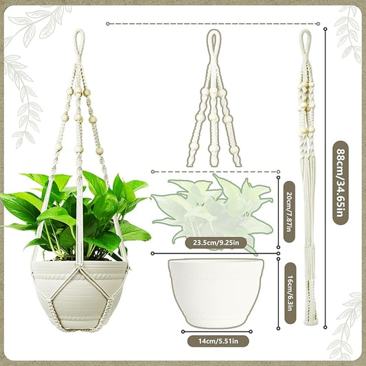 FGSAEOR Macrame Plant Holder Basket, Hanging 3-15 inch Pot, Bearing 20lb Planters, 35 Inches Extra Long Strong Boho Home Indoor Outdoor Décor (2-Pack) (Ivory)