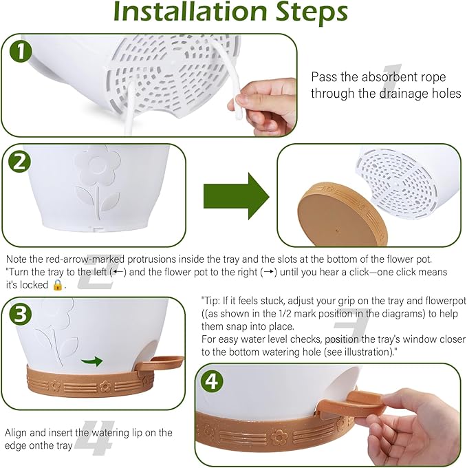 3 Pack Hanging Baskets Set, Hanging Planters for Indoor & Outdoor Plants, Self-Watering Hanging Pots with Removable Tray&Drainage Holes, Flower Pots for Home Garden Decor 10 Inch (White)