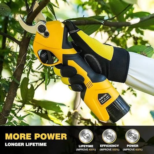 Electric Pruning Shears, Cordless Battery-Powered Pruner with SK5 Blades, 25mm Cutting Diameter, 2 x 16.8V Rechargeable Lithium Batteries, Professional Tool for Tree Trimming and Branch Cutting.