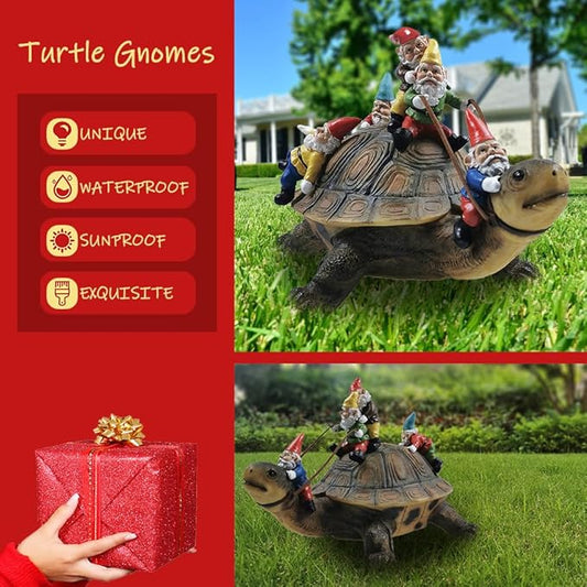 Sunthus Garden Gnome Turtle Statues Yard Art Resin Figurine Decorations Outdoor Garden Décor