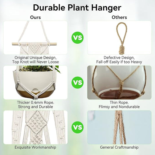 USLAI Plant Basket, Indoor Outdoor, 47 Inch, Up to 4-12 inch Pot, Heavy 20lb Planters, Macrame Extra Long Strong Hanging Planter Basket, Boho Home Decor, Set of 2 (POTS NOT Included)