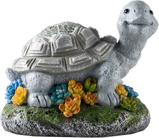 Garden Statue Turtle,Solar Turtles Decor for Outdoor,Resin Tortoise Figurine with Solar Light for Patio,Balcony,Yard,Lawn Ornament,Perfect Garden Gift