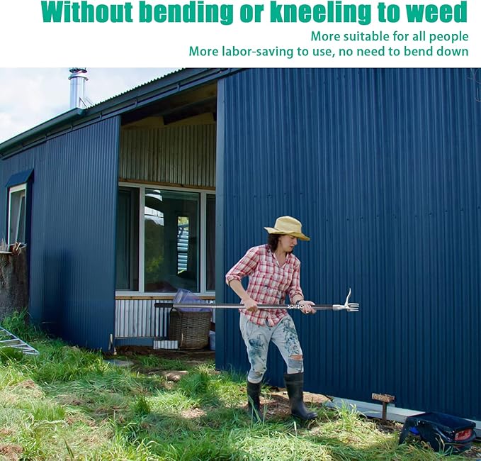 52'' Weed Puller with Long Handle Stand-up Hand Weeder Manual Weeding Tool with Stainless Steel Claw for Garden/Yard/Lawn, Weed Remove Without Bending or Kneeling