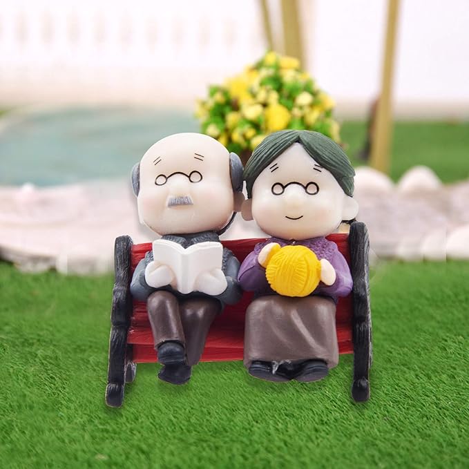 Mini Park Bench Grandpa Grandma Model Ornament Accessories for Bonsai Craft Miniature House Fairy Garden Decor-for DIY Decoration