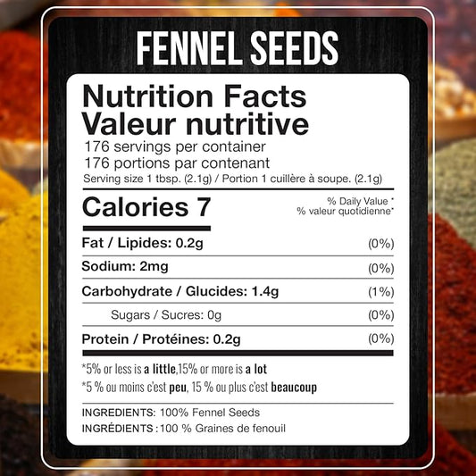 Fresh Finest Fennel Seeds, Premium Whole Fennel Seed for Cooking, Baking, Digestive Health, Non GMO, All Natural - 370G (13.05oz)