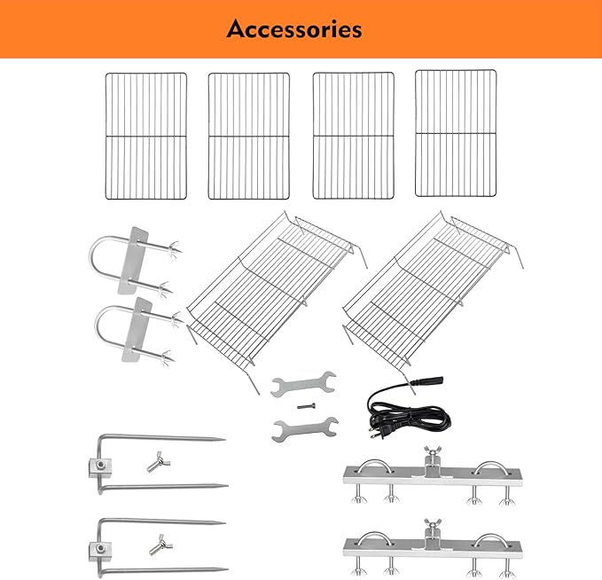 50W Rotisserie Grill With Wind Screen - 51 Inch BBQ Outdoor Pig & Lamb Spit Roaster - 132LBS/60KG Stainless Steel Charcoal Spit Rotisserie Grill for Camping & Outdoor Barbecue