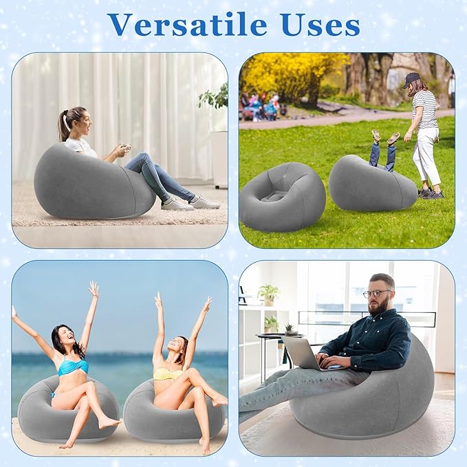 Realspring Inflatable Bean Bag Chairs Outdoor Blow up Camping Chairs Inflatable Lazy Sofa Folding Portable Bean Bag Loungers Couch for Movie Night(Dark Gray,2 Pcs)