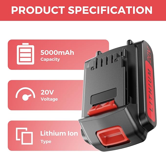5.0Ah 20-Volt Replacement Battery for Black and Decker 20V Max Lithium Battery LBXR20 5000mAh, Compatible with Black and Decker 20v Cordless Power Tools.
