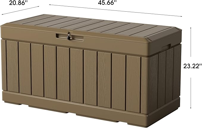 Greesum 82 Gallon Resin Deck Box All Weather Large Outdoor Storage for Patio Furniture, Toys, Garden Tools, Lockable, Brown