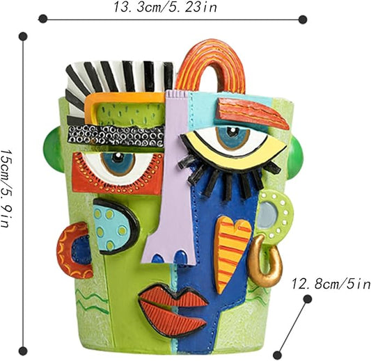 Picasso Abstract Face Flower Pot Colorful Art Flower Vase with Facial Expressions Unique Head Planter for Indoor Outdoor Cute Plant Decor (Small)