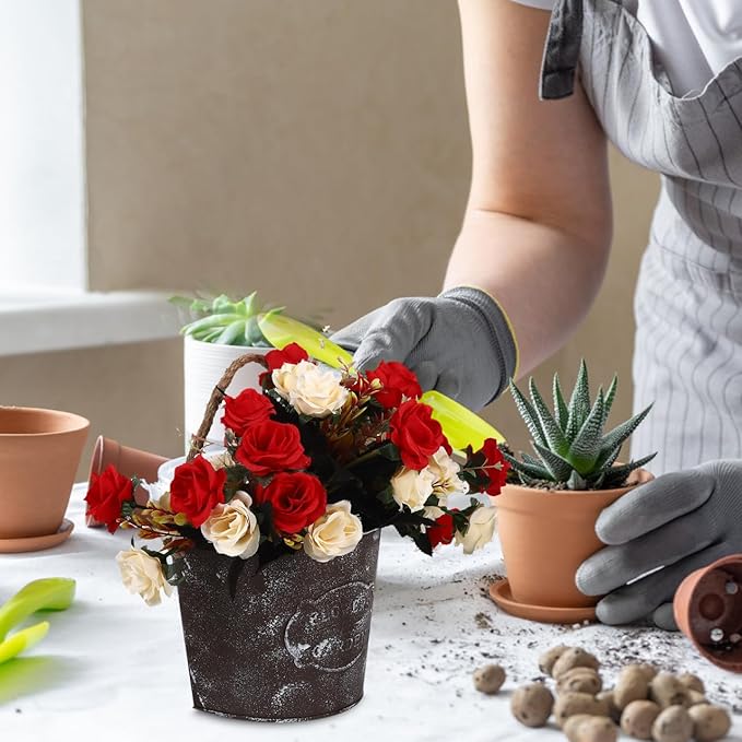 Rustic Iron Wall Planter 4.5 Inch Galvanized Hanging Flower Pot for Indoor Outdoor Garden Balcony Decor with Rope DIY