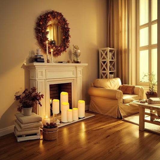 Enido 9pcs Flameless Flicking LED Candles with Remote, Battery Operated Outdoor Waterproof Candles, Electric Candle for Dining Tables and Fireplaces