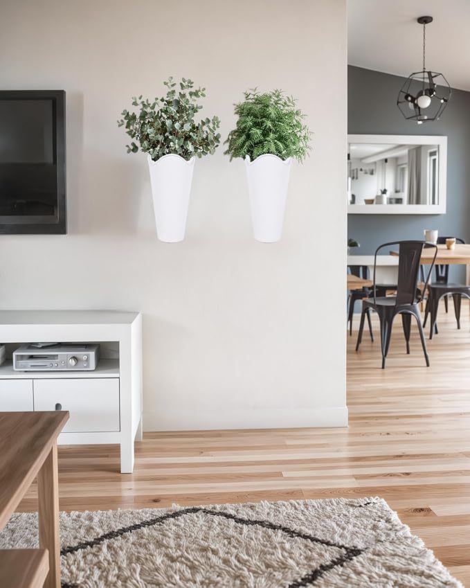 vensovo 12 Inches Galvanized Wall Planters - 2 Packs Metal Tin Vases for Flowers Indoors, Farmhouse Hanging Planter Tall Flower Holder for Country Decor Outdoors, White