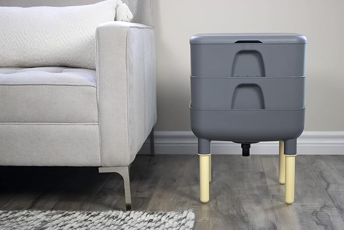 FCMP Outdoor - The Essential Living Composter, 2-Tray Worm Vermicomposter Bin (HF-LC4000v2-GRY) Grey