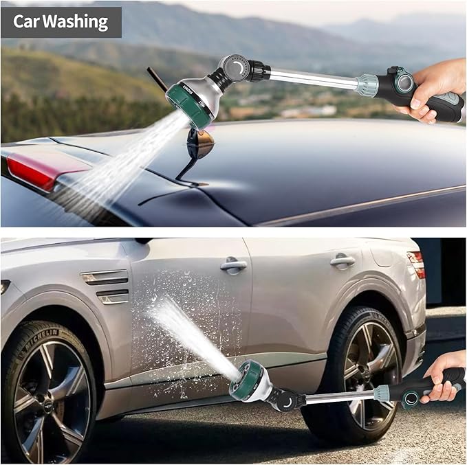 Watering Wand for Garden Hose, 17.5 Inch, 8 Spray Patterns, Garden Hose Nozzle with Thumb Flow Control, Adjustable Water Sprayer with Pivoting Head, Ideal for Hanging Baskets and Shrubs