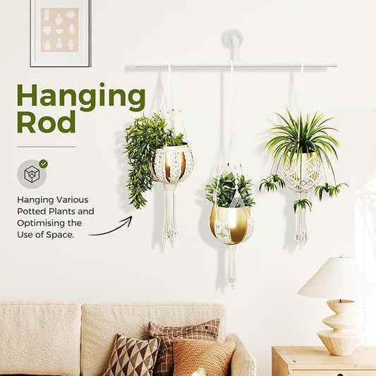 Bamworld Hanging Planters for Indoor Plants Plant Hanger Indoor Hanging Plant Holder Window Plant Shelves Metal Rod(Pot&Plant Not Included) 35.8in White