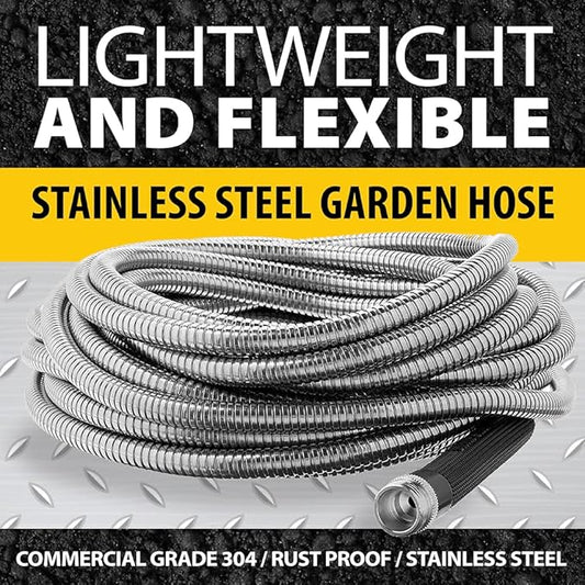 Bionic Steel 75 Ft Garden Hose with Nozzle, Premium 304 Stainless Steel Metal Water Hose 75Ft, Flexible, Rust Proof, Lightweight, Heavy Duty, Crush Resistant Fittings, Easy Coil, 500 PSI, 2025 Model