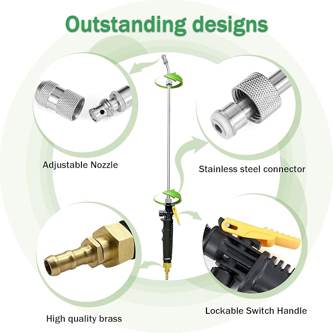 Stainless Steel Sprayer Wand Replacement with 3 Types of Nozzles, Fan Nozzle, 1/4" & 3/8" Brass Barb and 2 Hose Clamps (29 Inch Wand with 3 Nozzles)