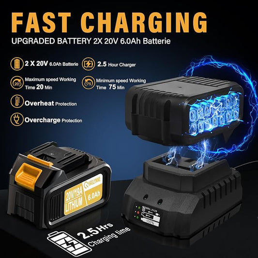 Leaf Blower, 20V Leaf Blower Cordless with 2 X 6.0Ah Batteries and Charger Included, 540CFM 170MPH & 6 Speed Mode, Handheld Electric Leaf Blower for Lawn Care, Yard, Garden and Dust