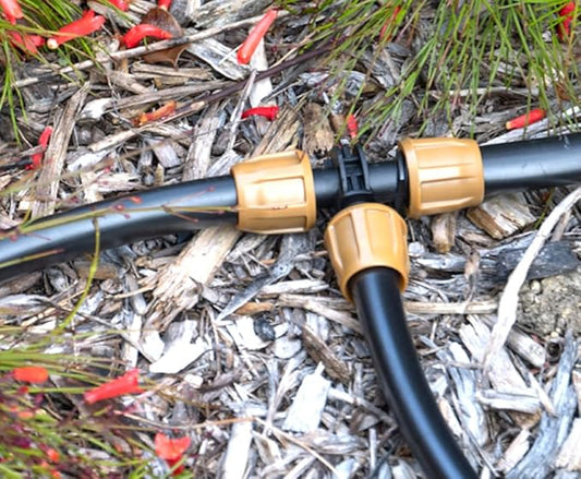 (5-Pack) 1/2" Universal Nut-Lock Tee Drip Irrigation Tubing Compression Fitting Connector (Fits All Tubing .530, 600 and .620 ID (16, 17, 18 mm) - (Tee 5-Pack)