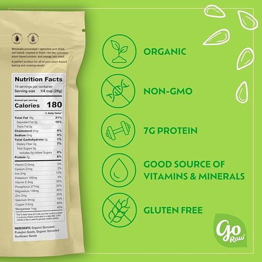 Go Raw , Sprouted Pumpkin and Sunflower Seed Mix| Keto | Vegan | Gluten Free Snacks | Organic | Superfood (Packaging May Vary), 14 oz(Single) (71450-64157), .0 Oz, Unsalted Mix 1 Pound 16.0 Ounce