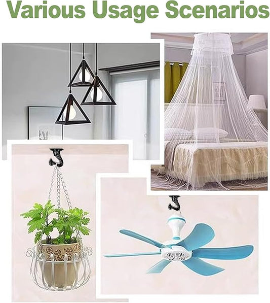 Ceiling Swag Hook Sets - Heavy Duty Hooks with Mounting Hardware for Hanging Plant, Ceiling or Extender Chains - Easy Install with Screws/Brackets (10 pcs - Black)