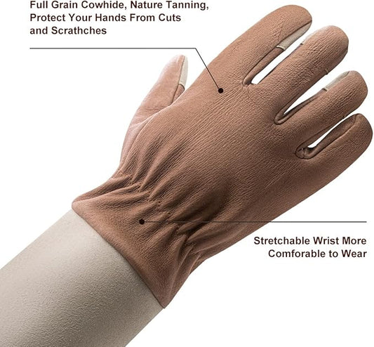 HLDD HANDLANDY Long Gardening Gloves, Leather Thorn Proof Rose Pruning Glove for Men & Women, Great Gift for Gardener