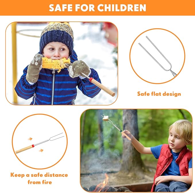 Minatee 28 Inch Marshmallow Roasting Sticks Bulk, Smores Skewers for Fire Pit, Hot Dog Camping Skewers Accessories Campfire Marshmellow Extendable Forks BBQ Tools Smores Sticks (12 Pcs)