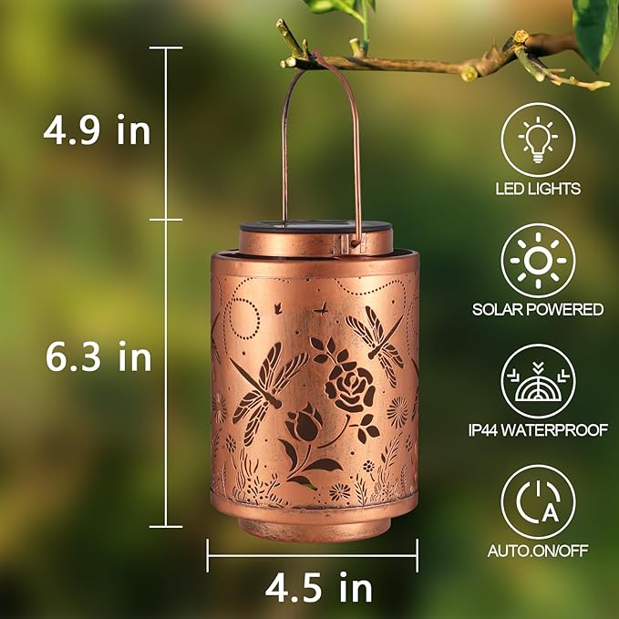 Solar Outdoor Lanterns, Dragonfly Garden Decor LED Light Hanging Waterproof Solar Lantern Birthday Gifts for Women Mon Grandma Sunflower Solar Lights Outdoor Decoration for Patio