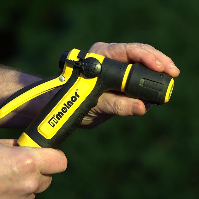 Melnor 65119-AMZ 2-Pattern Vortex Garden Hose Sprayer Nozzle, QuickConnect Product Adapter, Black, Yellow, Slip Resistant Water Hose Nozzle for Car Washing, Patio, Pet