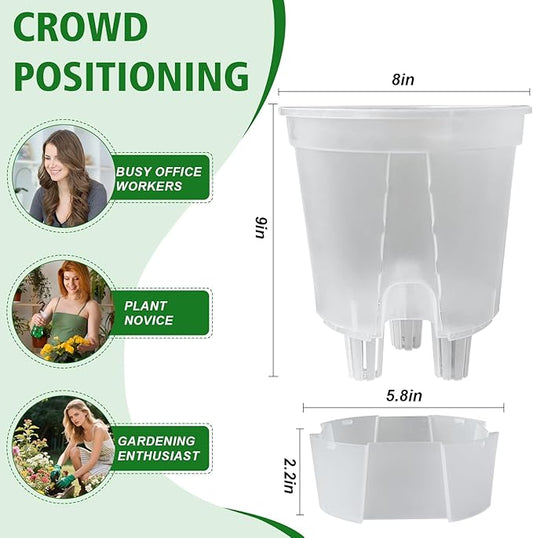 Cdd's Path Large Self Watering Pots Set with Holes for Indoor/Outdoor Plants,Planter Pot with Watering Hole/Reservior and Air Pipes (Clear, 8 inch-5 Pack)