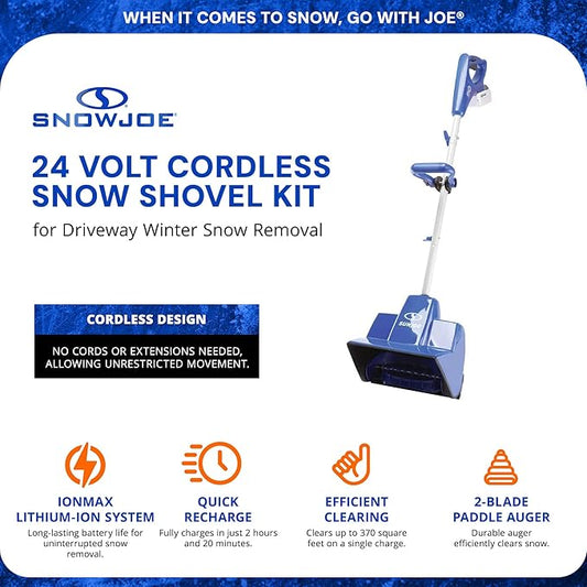Snow Joe 24V Cordless Electric Shovel Kit w/ 5Ah Battery & Charger, 11″ Clearing Width, 400W Motor – Portable, Lightweight, Heavy-Duty Ice Removal for Deck, Patio, Driveway & Sidewalk, 24V-SS11-XR