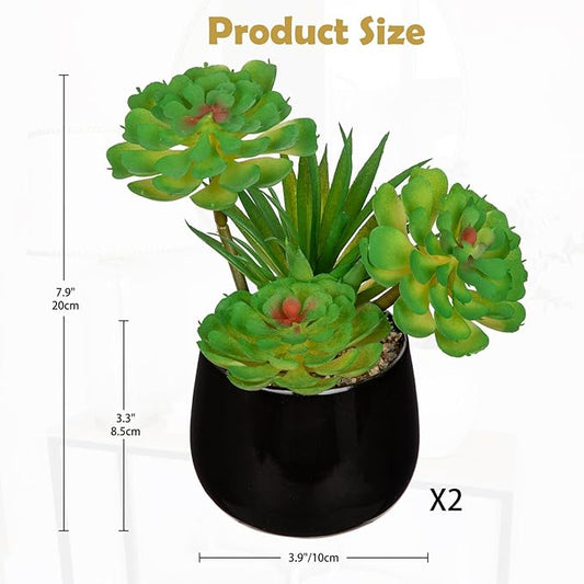 Briful Artificial Succulents Plants in Ceramic Pots, 2 Pack Faux Succulent Set with Black Planters – Modern Desk Decor for Home Office Shelf Bathroom, Small Fake Plants Potted