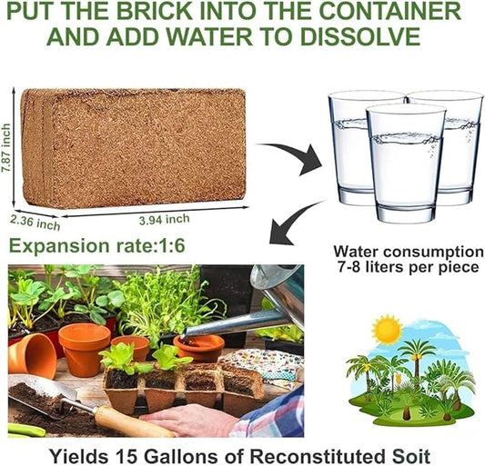 Premium Coco Coir Brick, High Nutrinent Coconut Soil,100% Organic Low EC & PH Balanced Potting Soil for All Plants Gardening, Hydroponics and Green House (650G x 2)