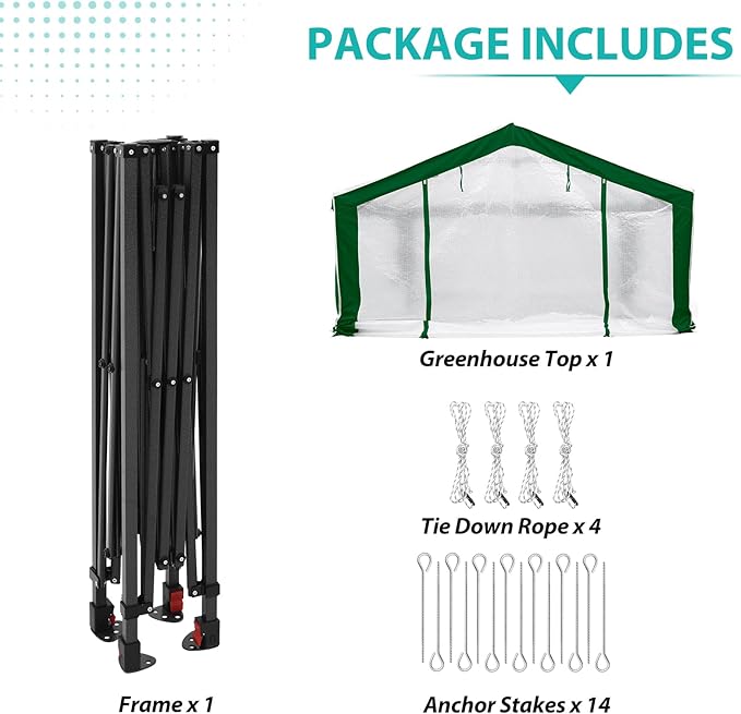 EAGLE PEAK 8x6 Portable Walk in Greenhouse with Polyester Reinforced Corners, Instant Pop Up Indoor Outdoor Gardening Green House, Roll Up Zipper Entry Doors and Mesh Windows, Green/White