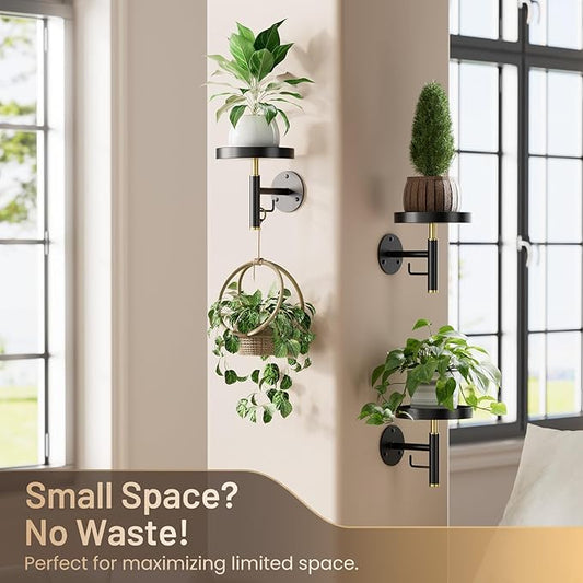 YUOROS 3 Pack Wall Plant Holder Wall Planters for Indoor Plants Hanging Window Plant Shelves Hanger Decor (Black)