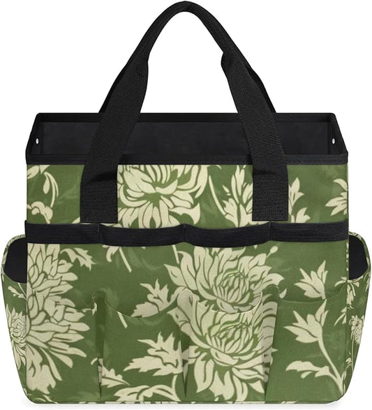 Spring Leaves Gardening Tool Bag,Heavy Duty Garden Tote Bag,Portable Oxford Gardening Storage Basket Organizer Handbag with Pockets Handle,Hand Tools Gifts for Outdoor Garden Lawn Yard