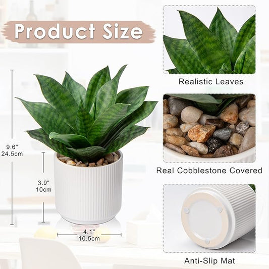 Artificial Agave Succulent Plants Faux Snake Plant Fake Succulent Agave Plant Potted in White Pot Succulent Aloe Plant for Desk Modern Office Living Room Table Shelf Home Indoor Outdoor Decor