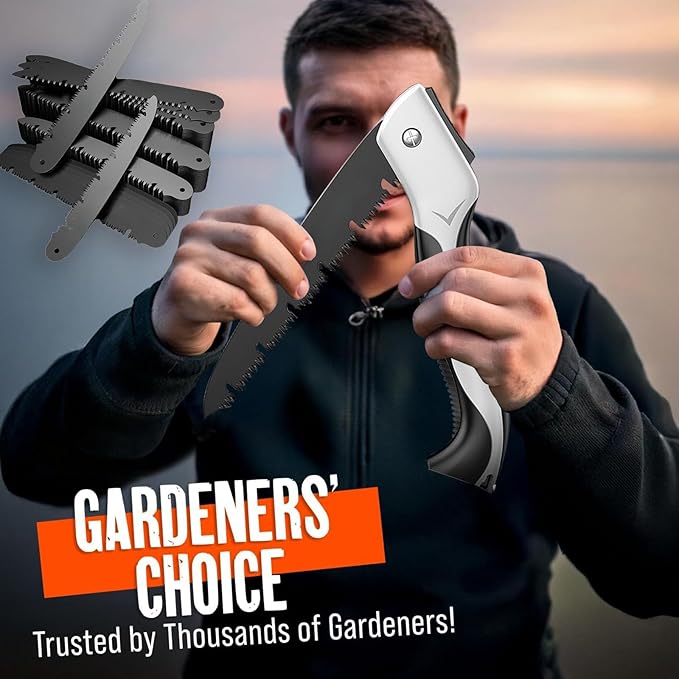 Folding Hand Saw Set with Extra Blade, 1 Grinders & Glove, 12 Inch Extra Long Blade Heavy Duty Foldable Pruning Saws for Tree Trimming, Wood Cutting, Ergonomic Handle Folding Saw Pocket Saws