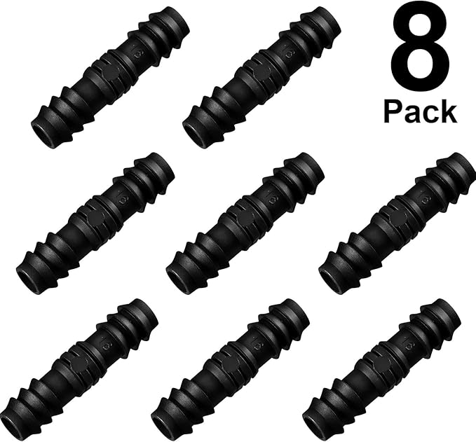 Maitys 8 Pieces 1/2 Inch Drip Irrigation Fittings Parts Soaker Hose Repair Kit Inline Barb Drip Irrigation Hose Connectors Plastic Tubing End Stop for Garden Lawn Sprinkler Systems(Joiner)