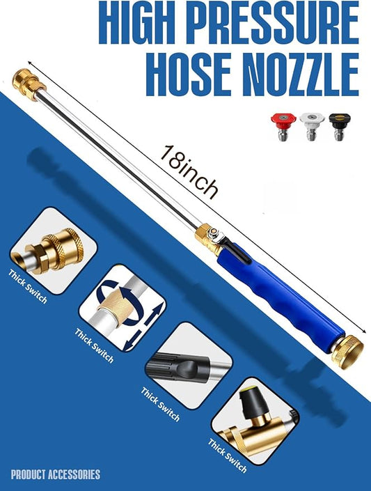 Jet Nozzle High Pressure Hose Nozzle, Hydro Jet High Pressure Washer Tools With 3 Different Nozzles, 3-In-1 High Pressure Power Wand, Hose Quick Connectors For Patio Car Pet Window Washing, Blue