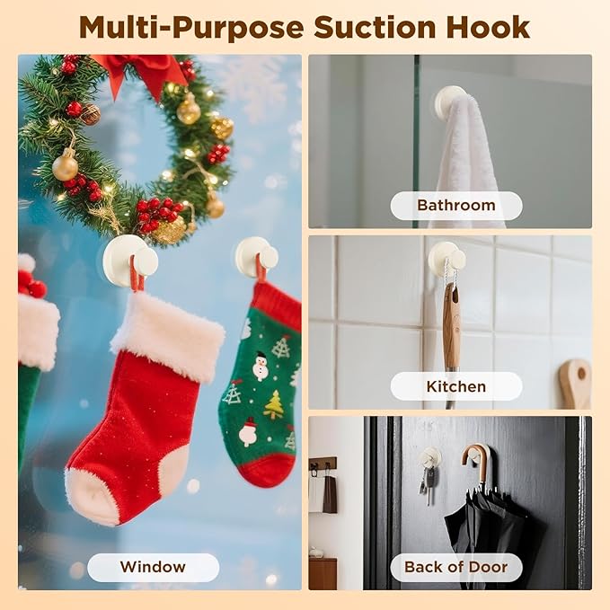 OUTXE Wreath Hanger for Front Door, Heavy Duty Suction Cup Reef Hook for Glass Window/Over Door, Christmas/Thanksgiving/Halloween/July 4th/Easter/Valentine/Winter/Fall/Summer/Spring (White, 2-Pack)