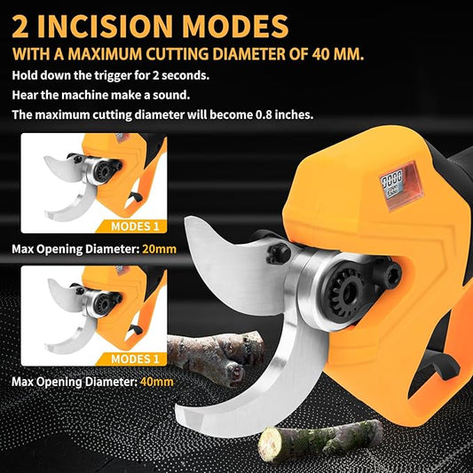 Electric Pruning Shears, 1.6" Upgraded Power Pruners Cordless with 2x2.0Ah Battery, LCD Screen Brushless Professional Gardening Tree Branch Cutter Scissors with 3 Pairs SK5 Blade & Whetstone