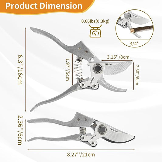 BOOSDEN Bypass Pruning Shears,8’’ Professional Garden Shears, Plant Garden Scissors with Sharp SK5 Steel Blades, Handheld Clippers for Cutting Flower, Trimming Plants, Bonsai, Fruits Picking