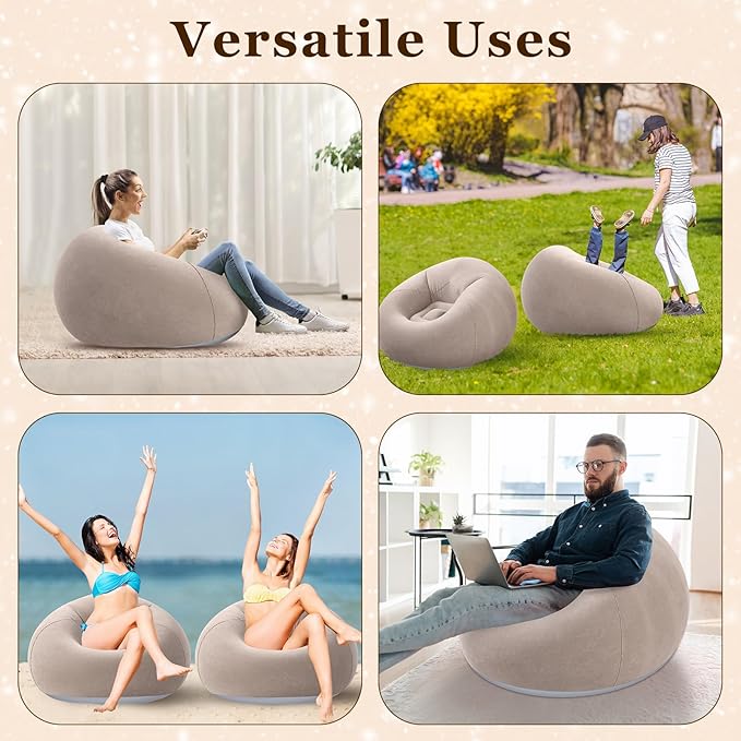 Realspring Inflatable Bean Bag Chairs Outdoor Blow up Camping Chairs Inflatable Lazy Sofa Folding Portable Bean Bag Loungers Couch for Movie Night(Coffee,4 Pcs)