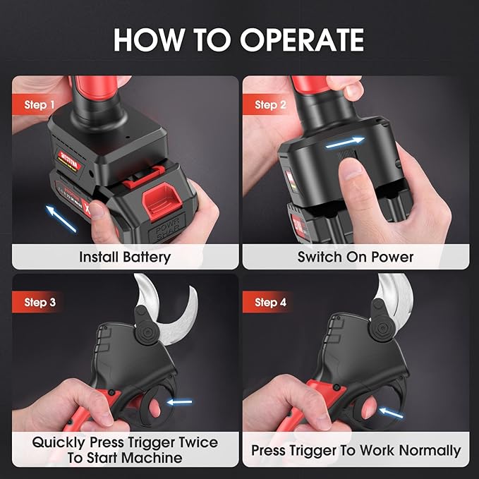 Electric Pruning Shears, 40mm 1.6" Cutting Diameter Cordless Power Pruner for Gardening with 2Pcs 2000mAh Rechargeable Batteries & Replacement Blades Set, Tree Pruner Branch Cutter (Black)