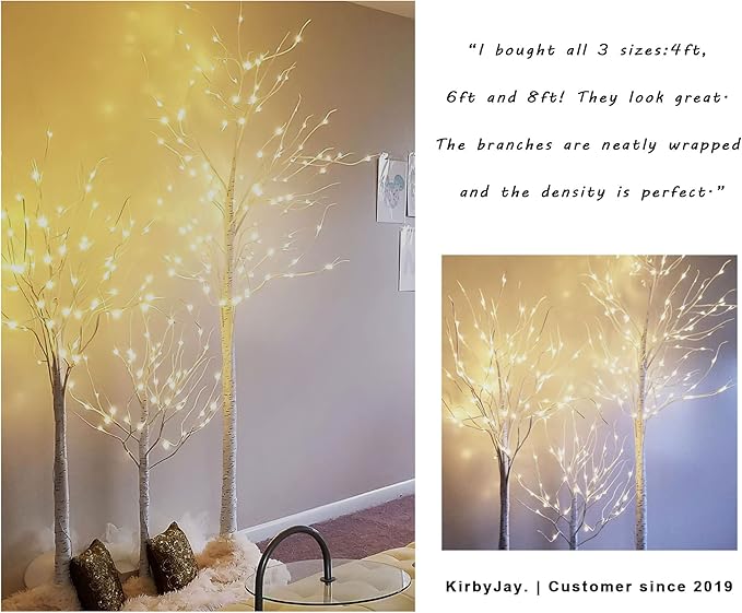 2 Pack 8FT Lighted Birch Tree 132 LED Artificial Tree for Decoration Inside and Outside, Home Patio Wedding Festival Christmas Decor, Warm White
