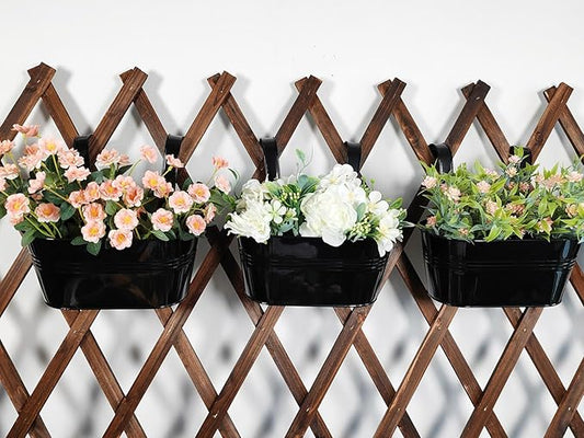 6 Pack Metal Hanging Planter for Outdoor Plants, 10 Inch Black Fence Planters Railing Pots for Garden Patio Balcony Decor, Flower Bucket with Detachable Hooks (Black, 6Pcs)